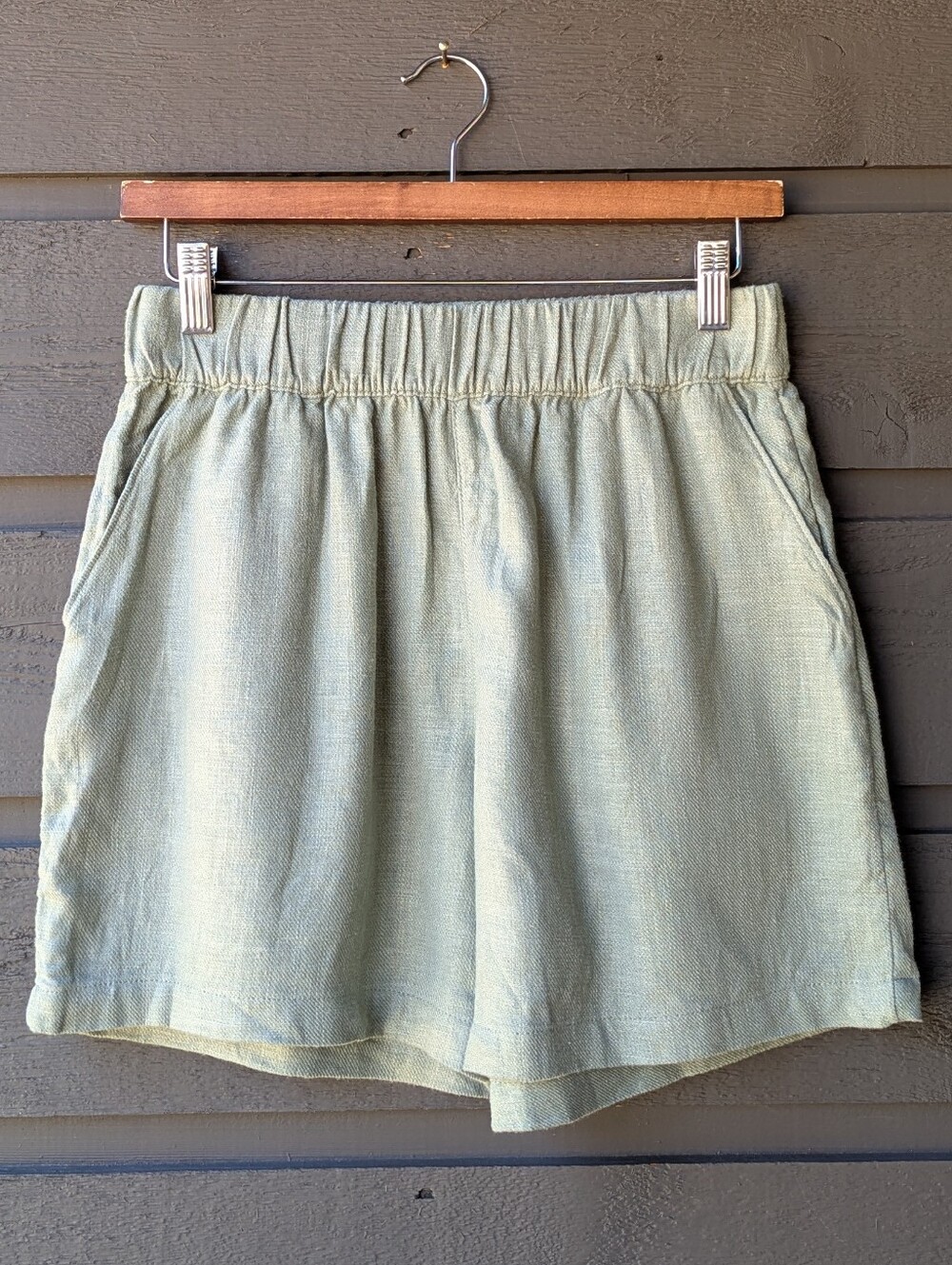 NWOT Blank NYC Sage Green Linen Elastic Pull-On Short XS Pockets Drawstring